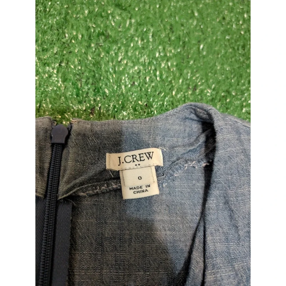 J.Crew Chambray Dress V-Neck‎ Tie Sleeve Ruffle Hem Casual Blue Size 0 (Read)